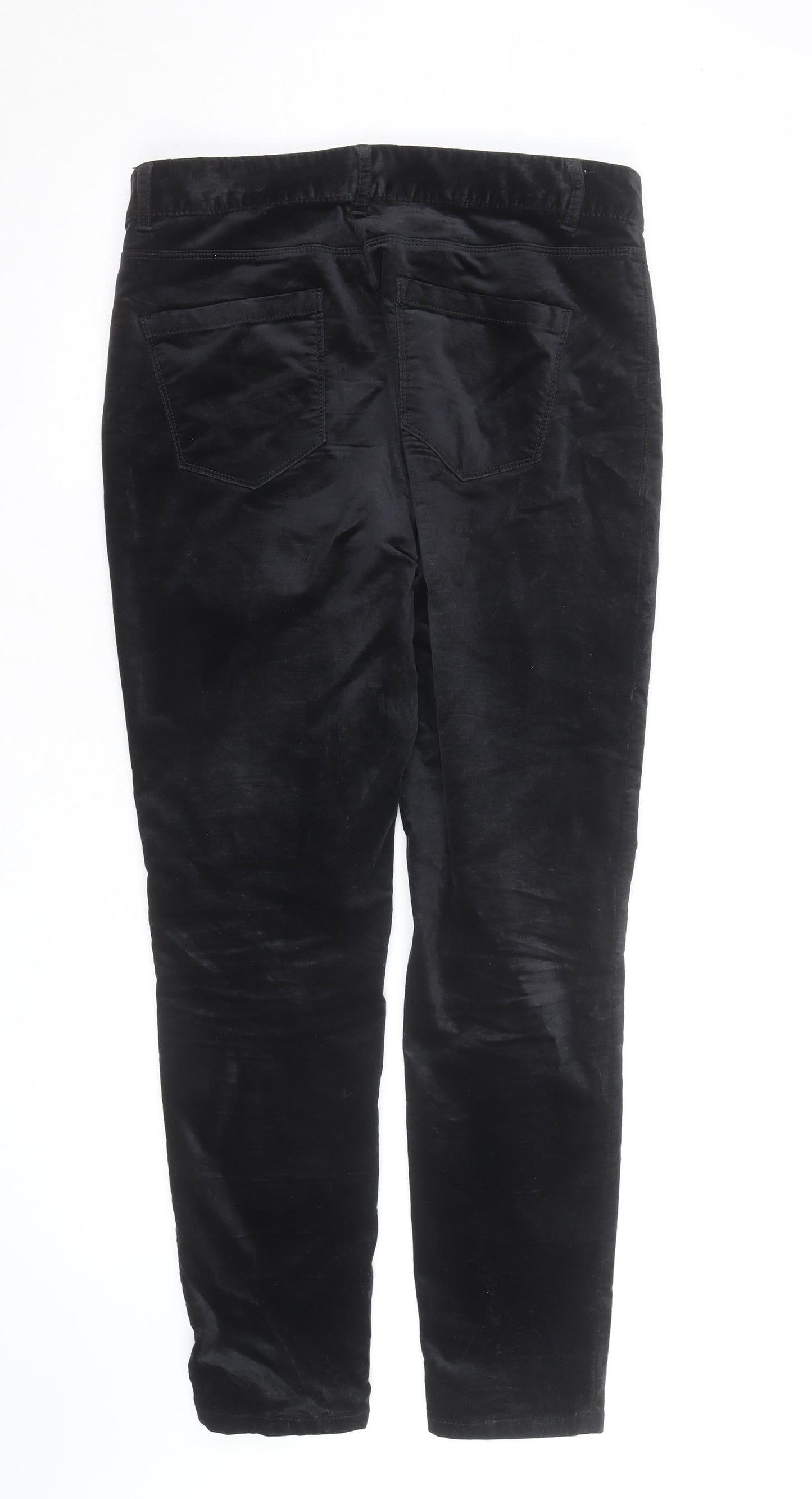 Marks and Spencer Black Velvet Slim Trousers Women’s Size 12 Zip Detail