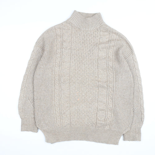 White Stuff Women Beige Wool Cotton Cable Knit Roll Neck Jumper UK 10