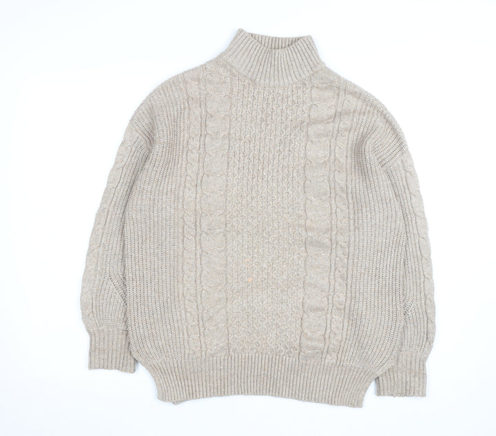 White Stuff Women Beige Wool Cotton Cable Knit Roll Neck Jumper UK 10