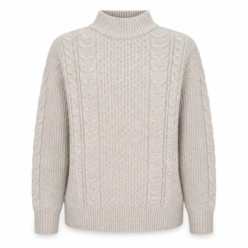 White Stuff Women Beige Wool Cotton Cable Knit Roll Neck Jumper UK 10