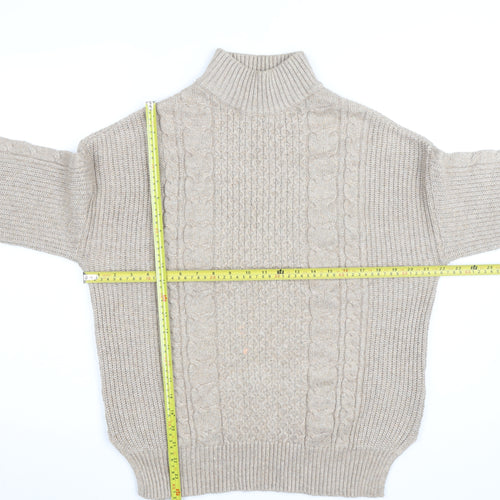 White Stuff Women Beige Wool Cotton Cable Knit Roll Neck Jumper UK 10