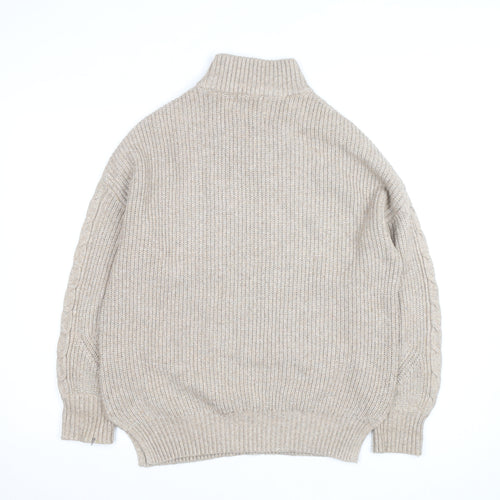 White Stuff Women Beige Wool Cotton Cable Knit Roll Neck Jumper UK 10
