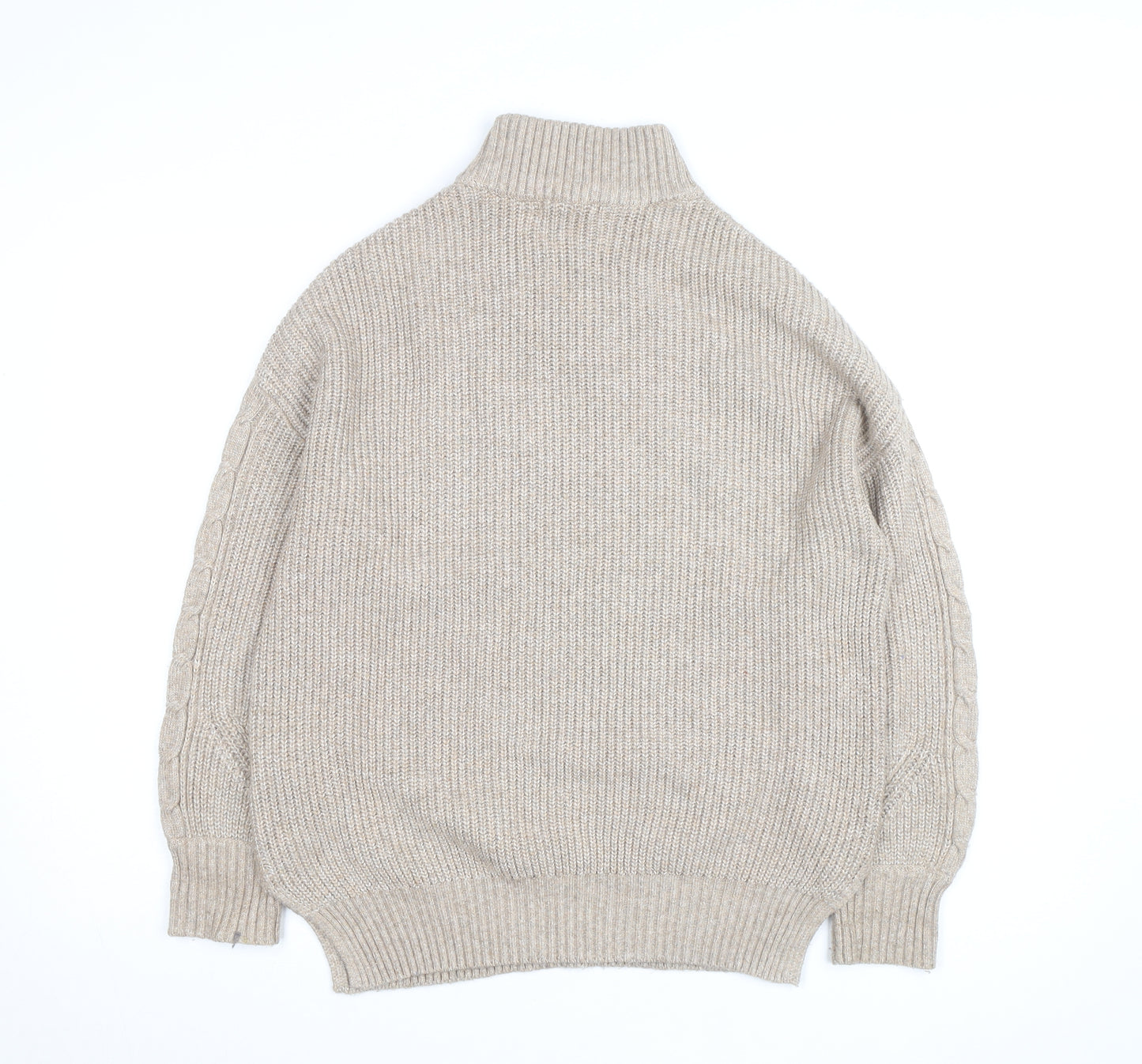 White Stuff Women Beige Wool Cotton Cable Knit Roll Neck Jumper UK 10