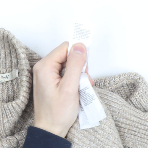 White Stuff Women Beige Wool Cotton Cable Knit Roll Neck Jumper UK 10