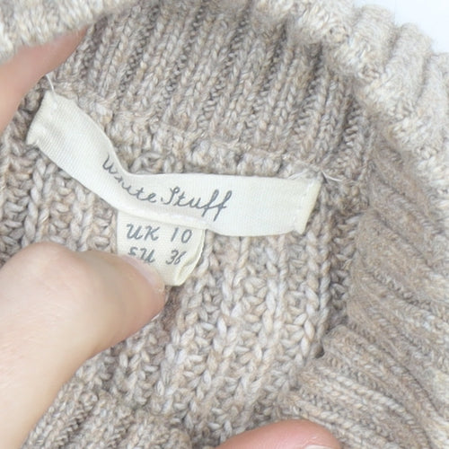 White Stuff Women Beige Wool Cotton Cable Knit Roll Neck Jumper UK 10