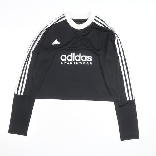 Adidas Womens Black Long Sleeve Cropped Sportswear Top L Regular Fit