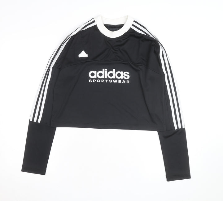 Adidas Womens Black Long Sleeve Cropped Sportswear Top L Regular Fit