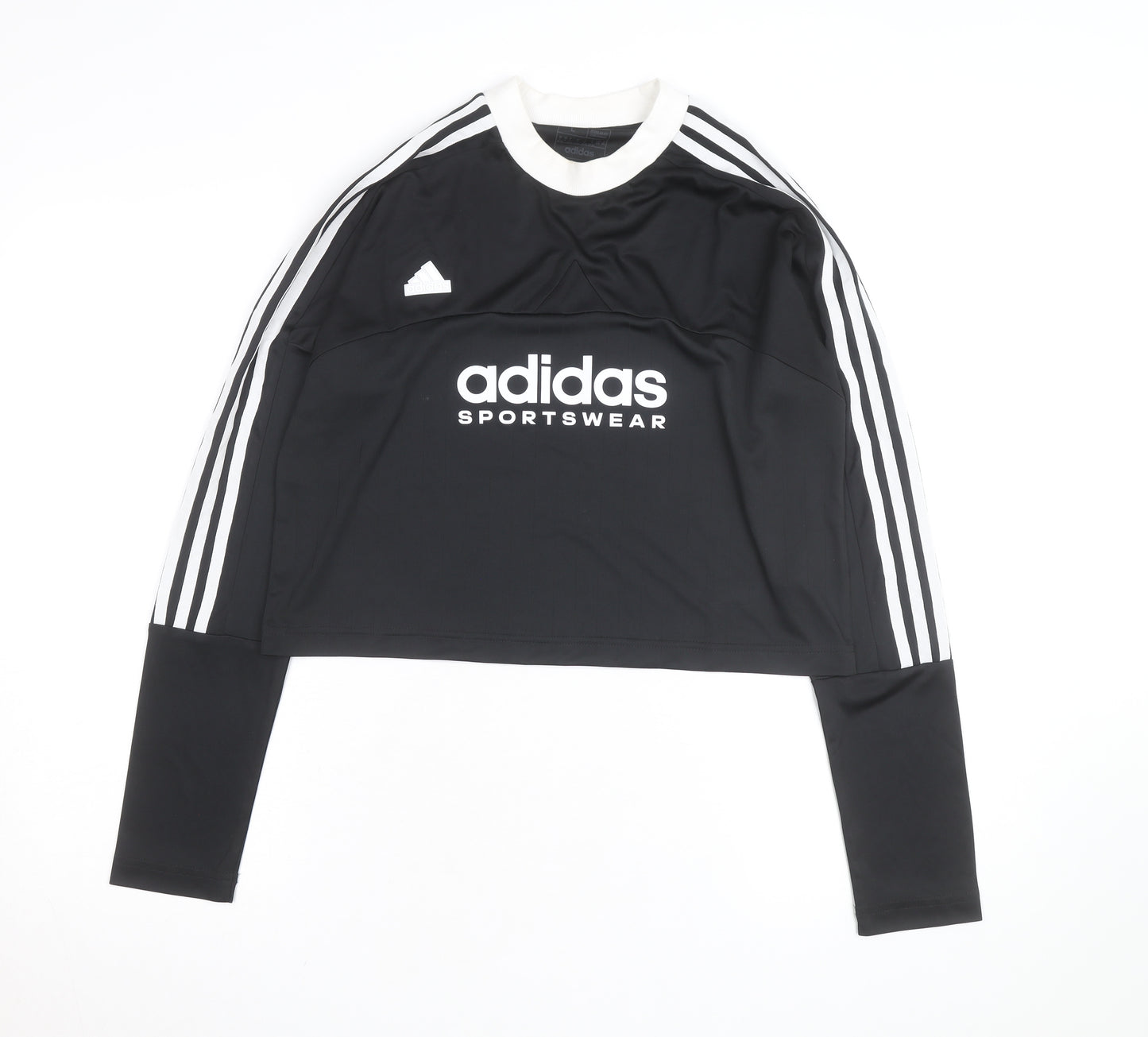 Adidas Womens Black Long Sleeve Cropped Sportswear Top L Regular Fit