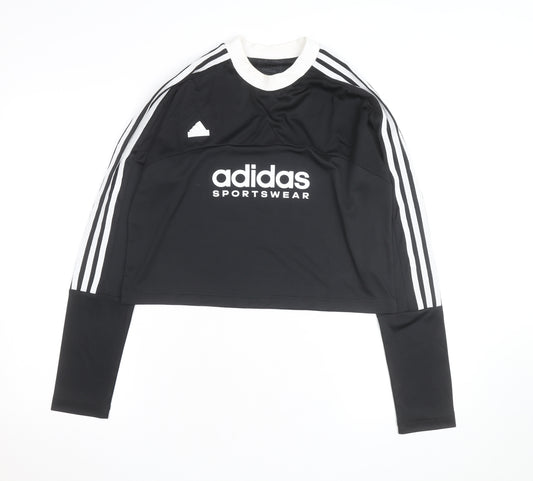 Adidas Womens Black Long Sleeve Cropped Sportswear Top L Regular Fit