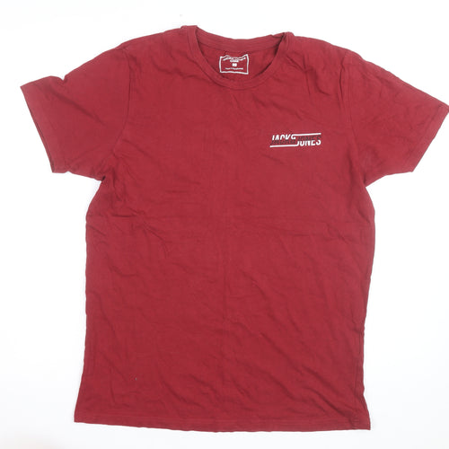 Jack & Jones Men's Red Crew Neck Regular Fit Cotton T-Shirt L