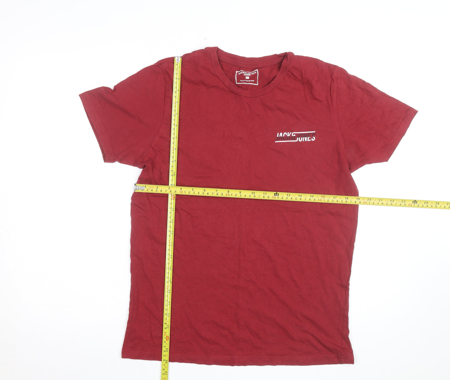 Jack & Jones Men's Red Crew Neck Regular Fit Cotton T-Shirt L