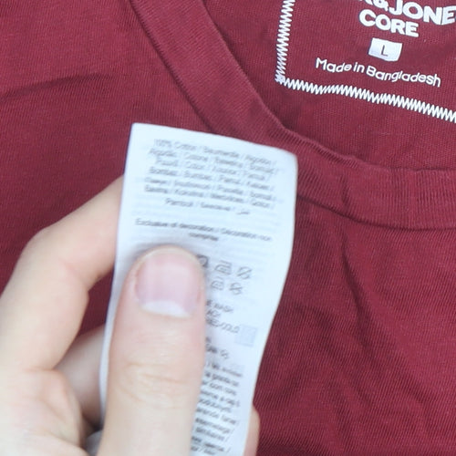 Jack & Jones Men's Red Crew Neck Regular Fit Cotton T-Shirt L