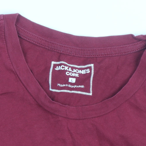Jack & Jones Men's Red Crew Neck Regular Fit Cotton T-Shirt L