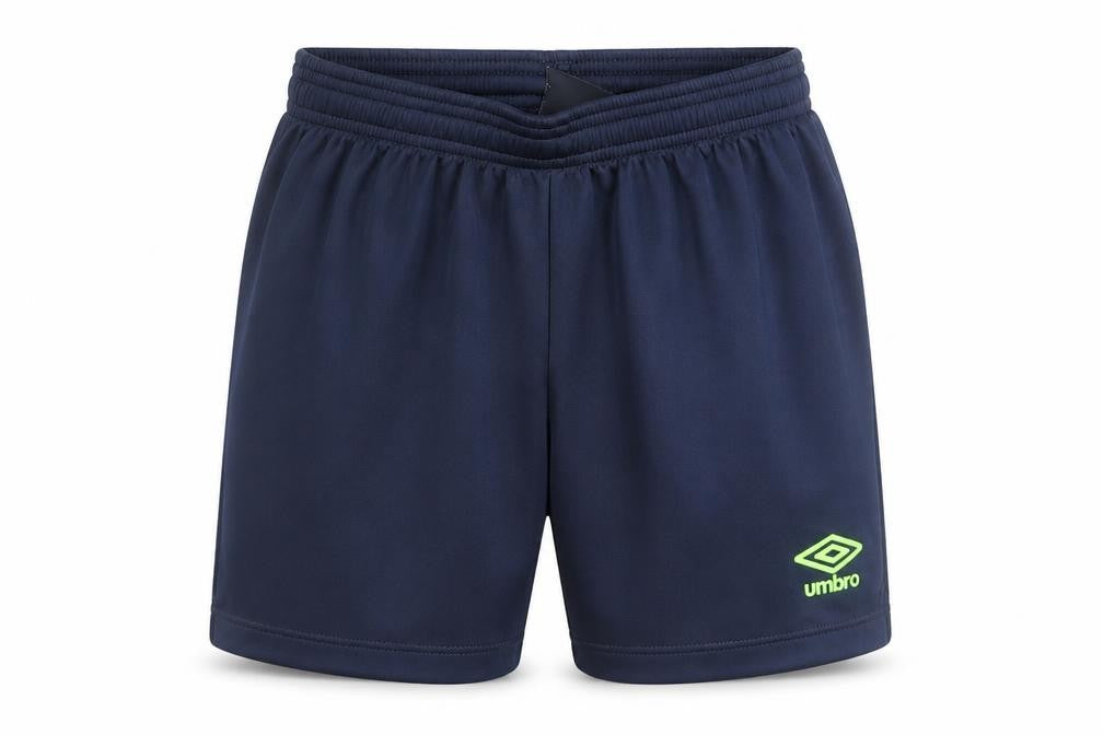 Front view of Umbro boys’ navy blue ym 146 athletic shorts polyester elastic waist