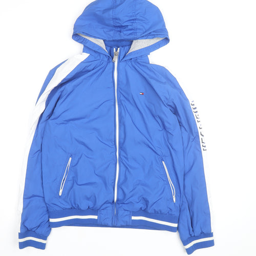 Tommy Hilfiger Blue Hooded Windbreaker Jacket Mens 164 M Nylon Polyester