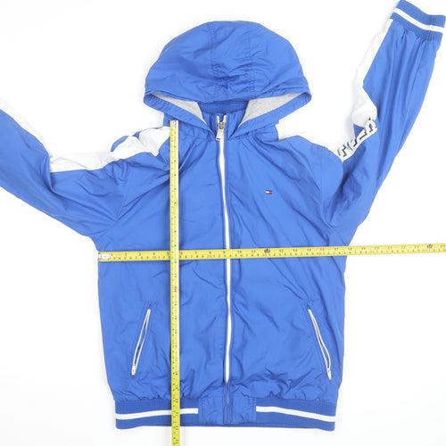 Tommy Hilfiger Blue Hooded Windbreaker Jacket Mens 164 M Nylon Polyester