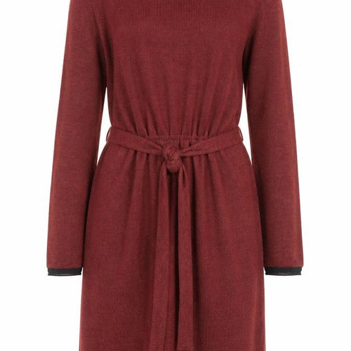 Féria Women Red Knit Jumper Dress Size 10 Belted Long Sleeve