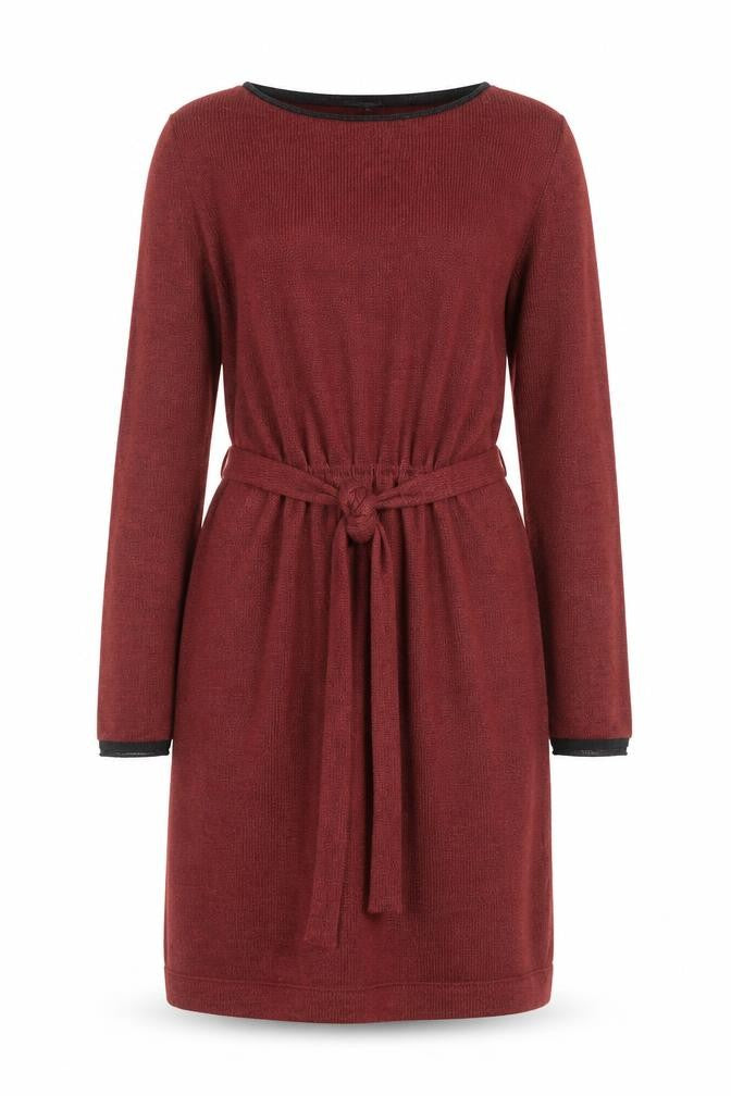 Féria Women Red Knit Jumper Dress Size 10 Belted Long Sleeve