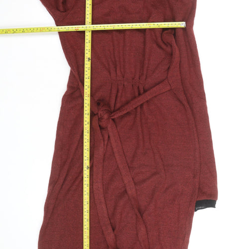 Féria Women Red Knit Jumper Dress Size 10 Belted Long Sleeve
