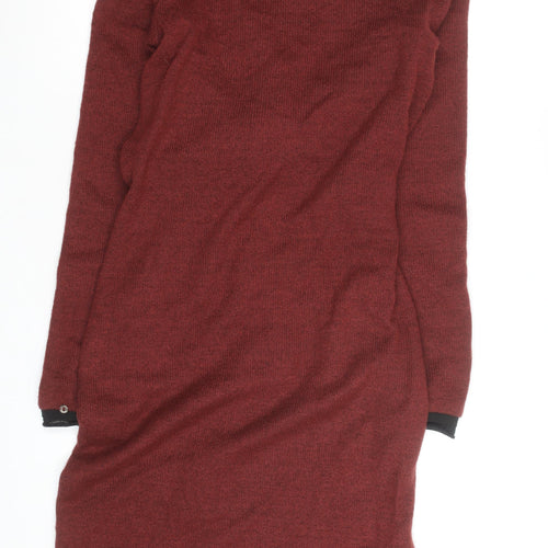 Féria Women Red Knit Jumper Dress Size 10 Belted Long Sleeve