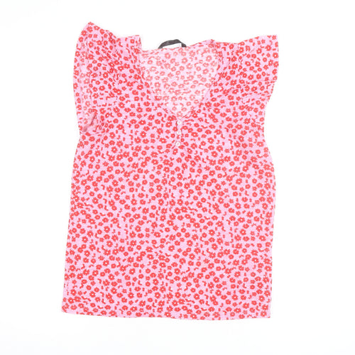 Dunnes Stores Women’s Pink Floral Ruffle Sleeveless V-Neck Blouse Size S