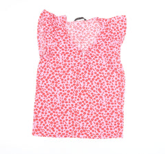 Dunnes Stores Women’s Pink Floral Ruffle Sleeveless V-Neck Blouse Size S