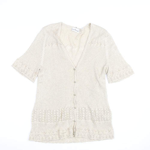 Gollehaug Women Beige Knit Short Sleeve V-Neck Blouse Size 16