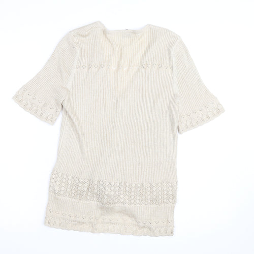 Gollehaug Women Beige Knit Short Sleeve V-Neck Blouse Size 16