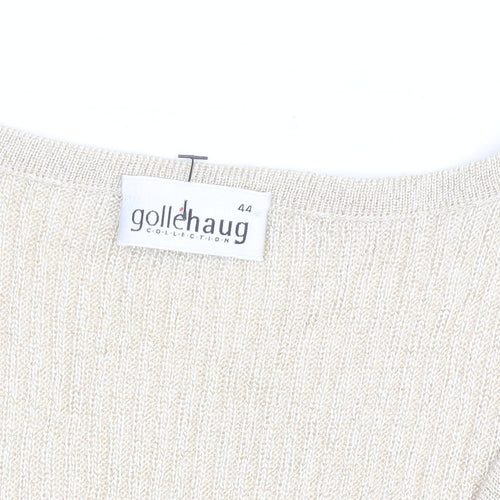 Gollehaug Women Beige Knit Short Sleeve V-Neck Blouse Size 16