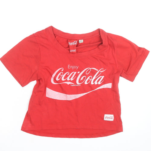 Coca-Cola Women's Red Cropped T-Shirt Size 10-12 Regular Fit