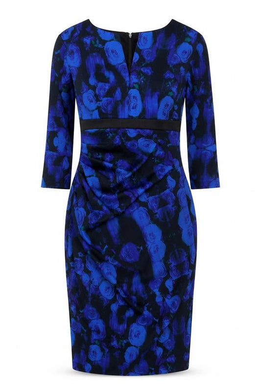Front view of Diva Catwalk Women's Blue Floral Bodycon Knee Length Dress S