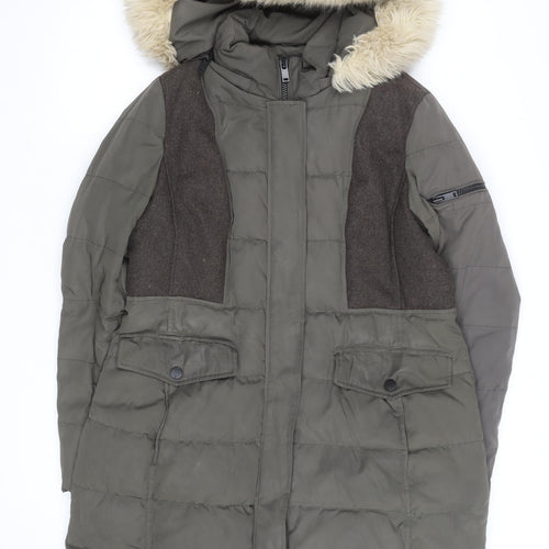 7 For All Mankind Men's Green Long Hooded Puffer Coat L Wool Blend