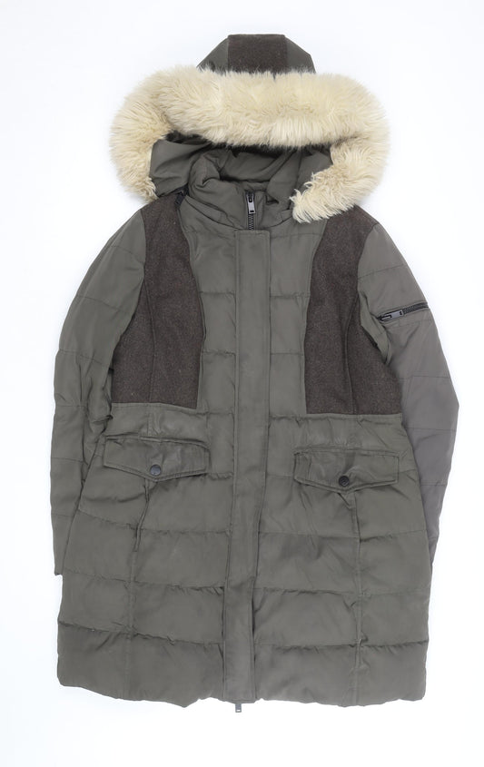 7 For All Mankind Men's Green Long Hooded Puffer Coat L Wool Blend