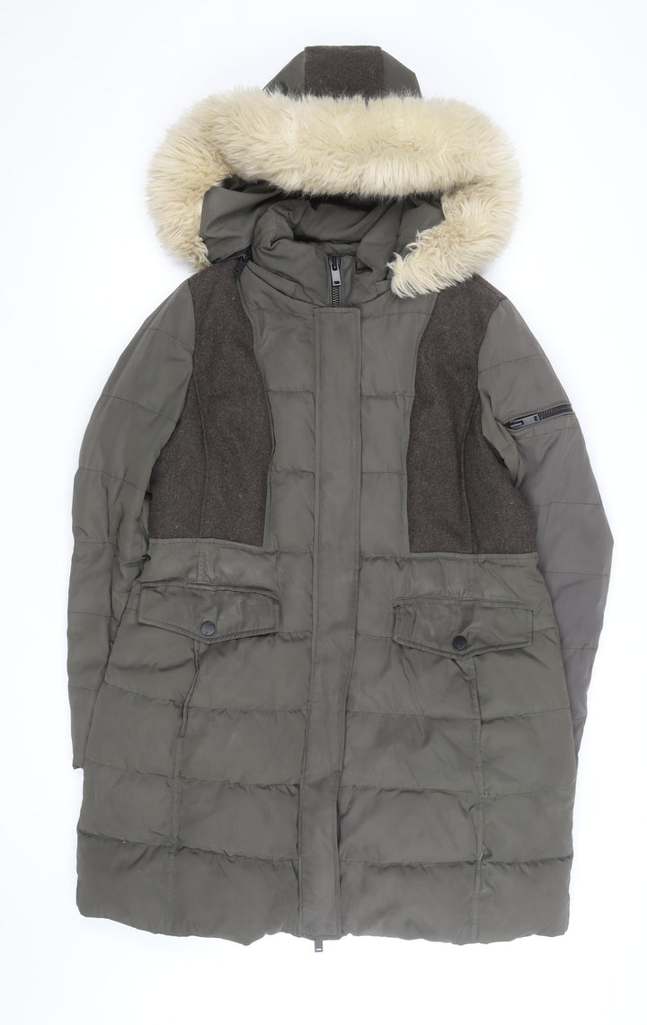 7 For All Mankind Men's Green Long Hooded Puffer Coat L Wool Blend