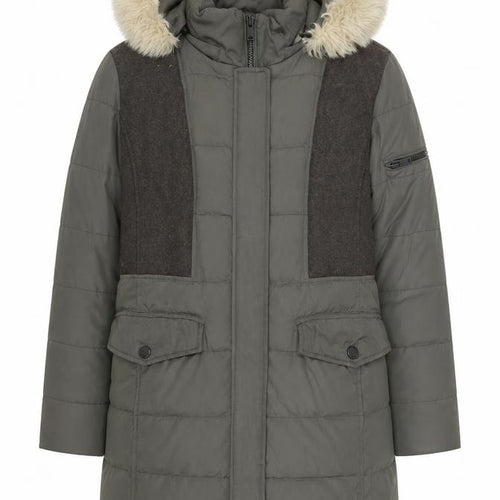 7 For All Mankind Men's Green Long Hooded Puffer Coat L Wool Blend