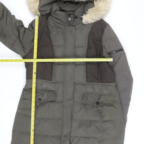 7 For All Mankind Men's Green Long Hooded Puffer Coat L Wool Blend