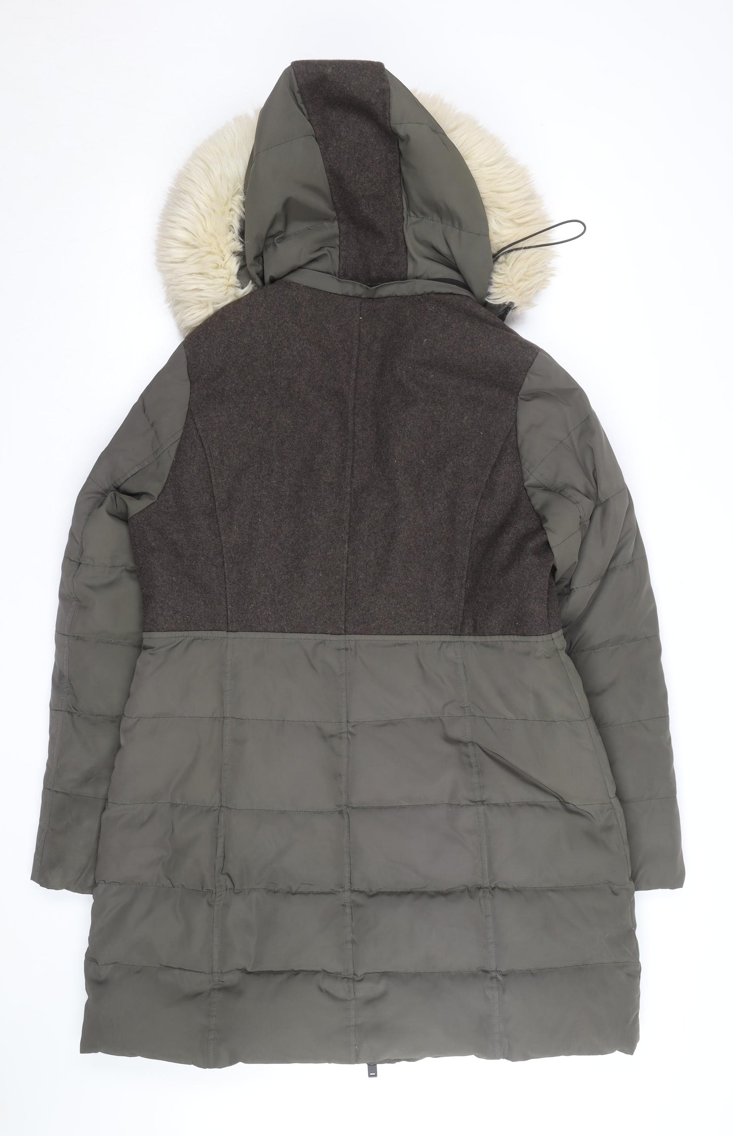 7 For All Mankind Men's Green Long Hooded Puffer Coat L Wool Blend