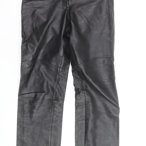 Hugo Buscati Women's Black Leather Straight Trousers XS