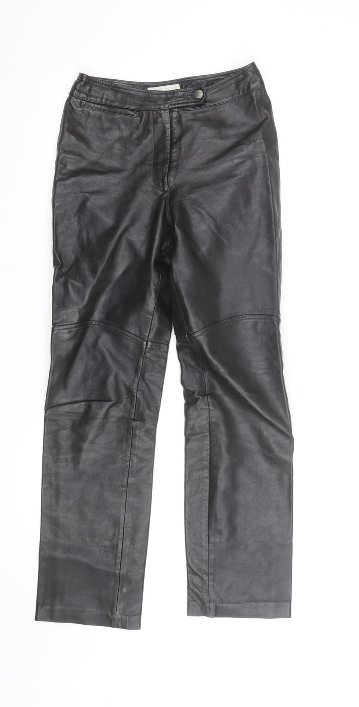 Hugo Buscati Women's Black Leather Straight Trousers XS