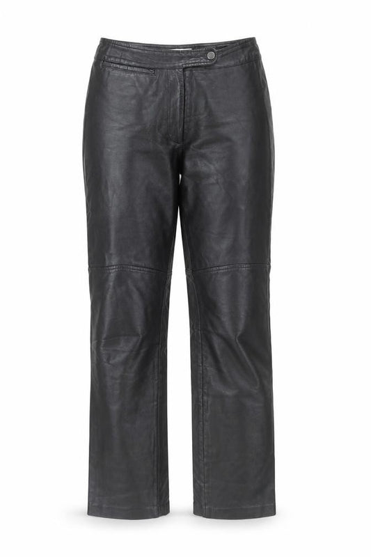 Front view of Hugo Buscati Women's Black Leather Straight Trousers XS