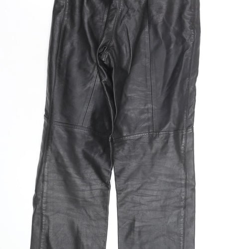 Hugo Buscati Women's Black Leather Straight Trousers XS