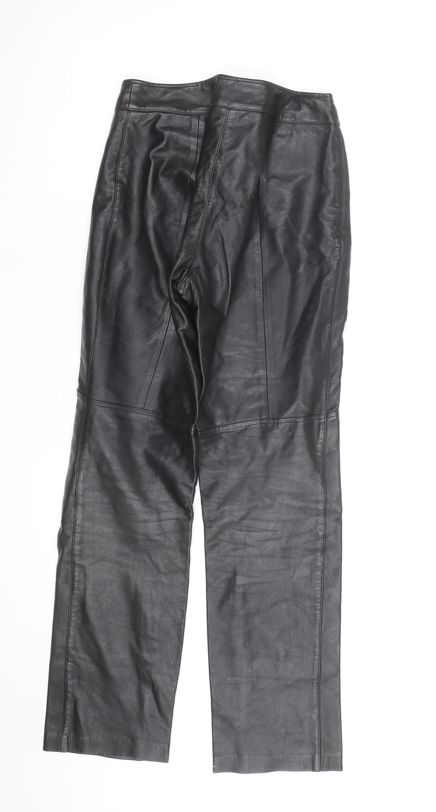 Hugo Buscati Women's Black Leather Straight Trousers XS