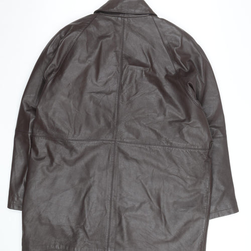 Classic Woman Brown Leather Long Coat Size 16 Lined Button Front