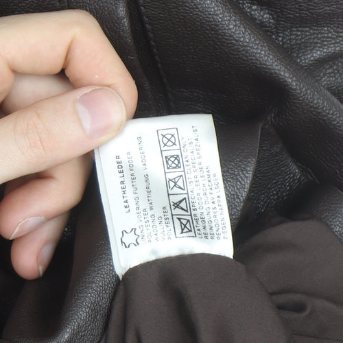 Classic Woman Brown Leather Long Coat Size 16 Lined Button Front