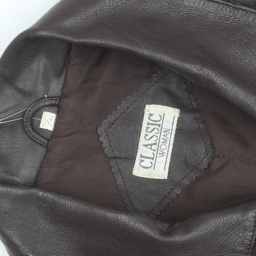 Classic Woman Brown Leather Long Coat Size 16 Lined Button Front