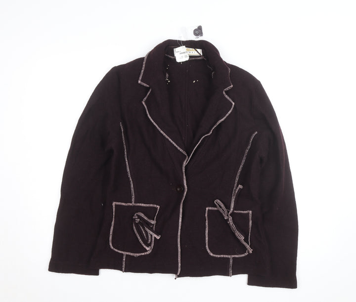 Roman Originals Women Brown Wool Collared Knit Cardigan M
