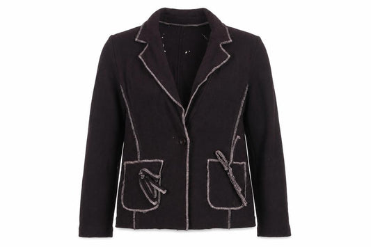 Front view of Roman Originals Women Brown Wool Collared Knit Cardigan M