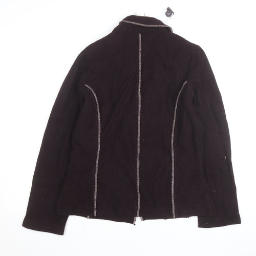Roman Originals Women Brown Wool Collared Knit Cardigan M
