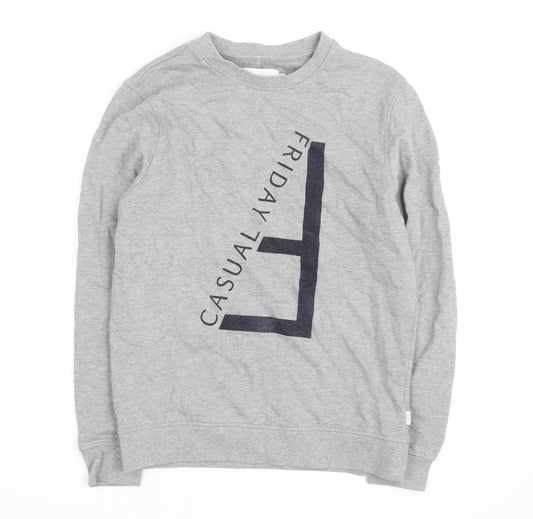 Casual Friday Men's Grey Graphic Crew Neck Sweatshirt Size S