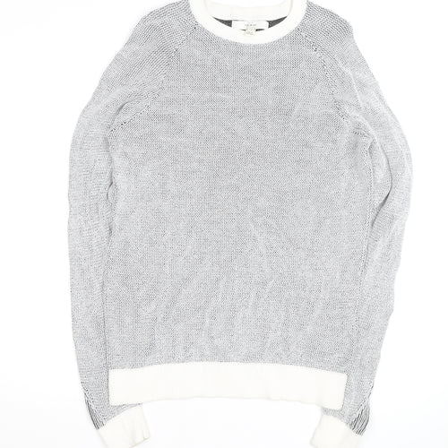 River Island Men's Grey Cotton Knit Crew Neck Jumper Size S